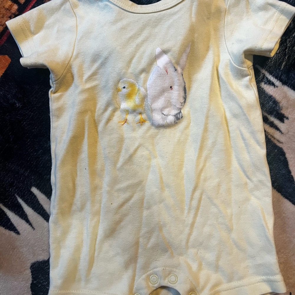 Yellow Baby Onesie with Bunny and Chick